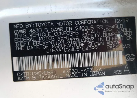 2020 Lexus Is 300 from USA, damaged, VIN JTHAA1D24L5104399